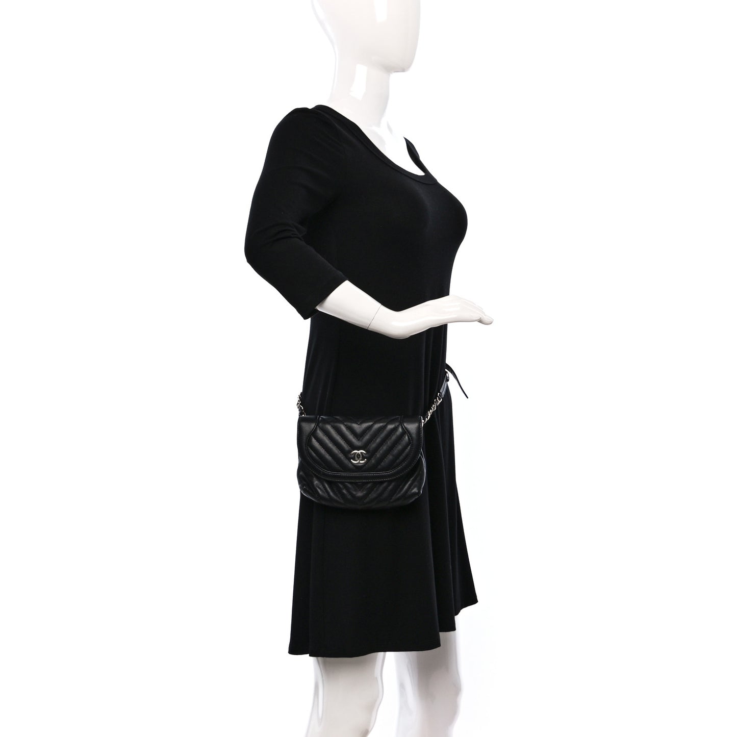 Calfskin Chevron Waist Belt Bag Black