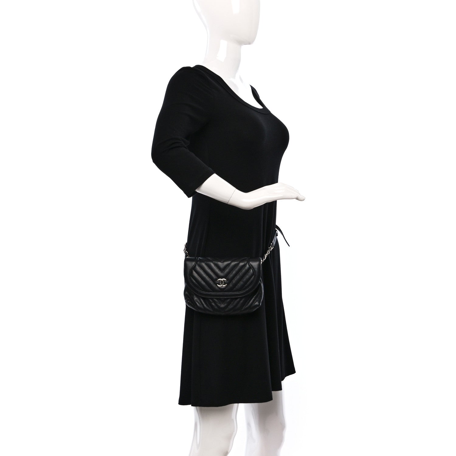 Chanel Calfskin Chevron Waist Belt Bag Black 2 of 9