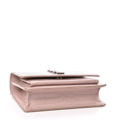 Saint Laurent Calfskin Crocodile Embossed Monogram Sunset Chain Wallet Soft Nude 4 of 12