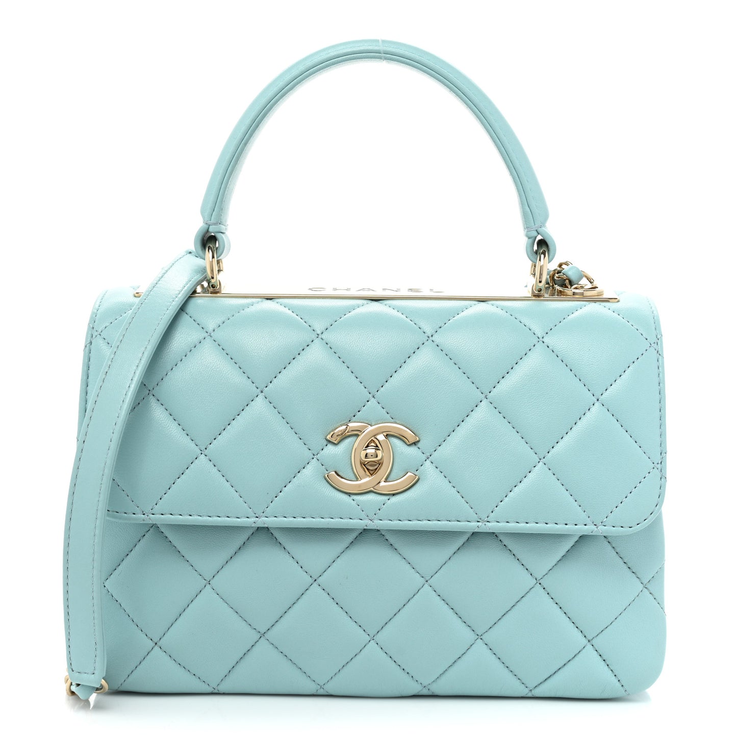 Lambskin Quilted Small Trendy CC Flap Dual Handle Bag Light Blue