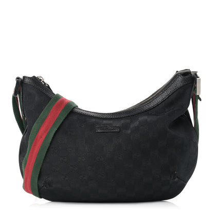 Gucci Monogram Web Medium Half Moon Hobo Black 1 of 11