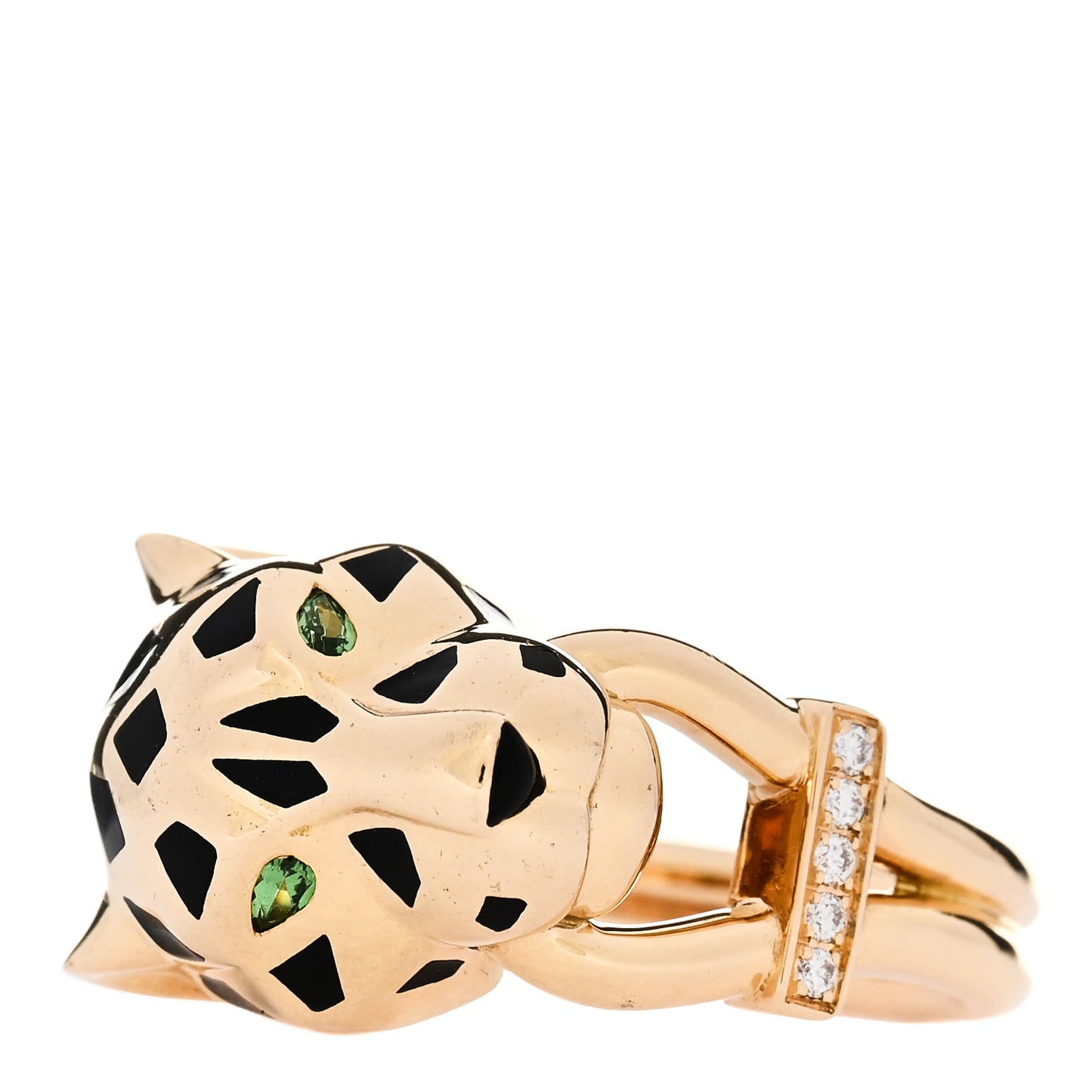 18K Yellow Gold Diamond Tsavorite Garnet Black Onyx Panthere de Cartier Ring 49 4.75