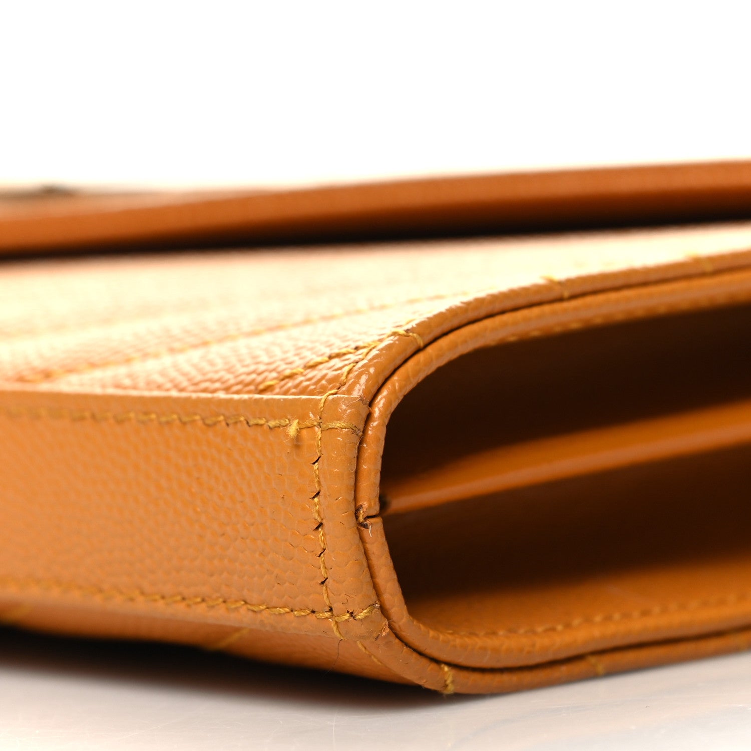 Saint Laurent Grain De Poudre Matelasse Chevron Monogram Chain Wallet Mustard 11 of 11