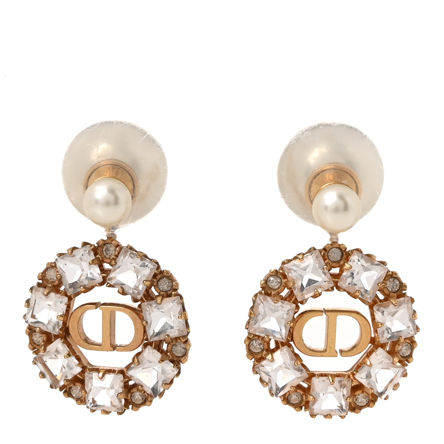 Pearl Crystal Dior Tribales Drop Earrings Gold