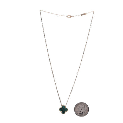Van Cleef & Arpels 18K Yellow Gold Malachite Vintage Alhambra Pendant Necklace 2 of 6