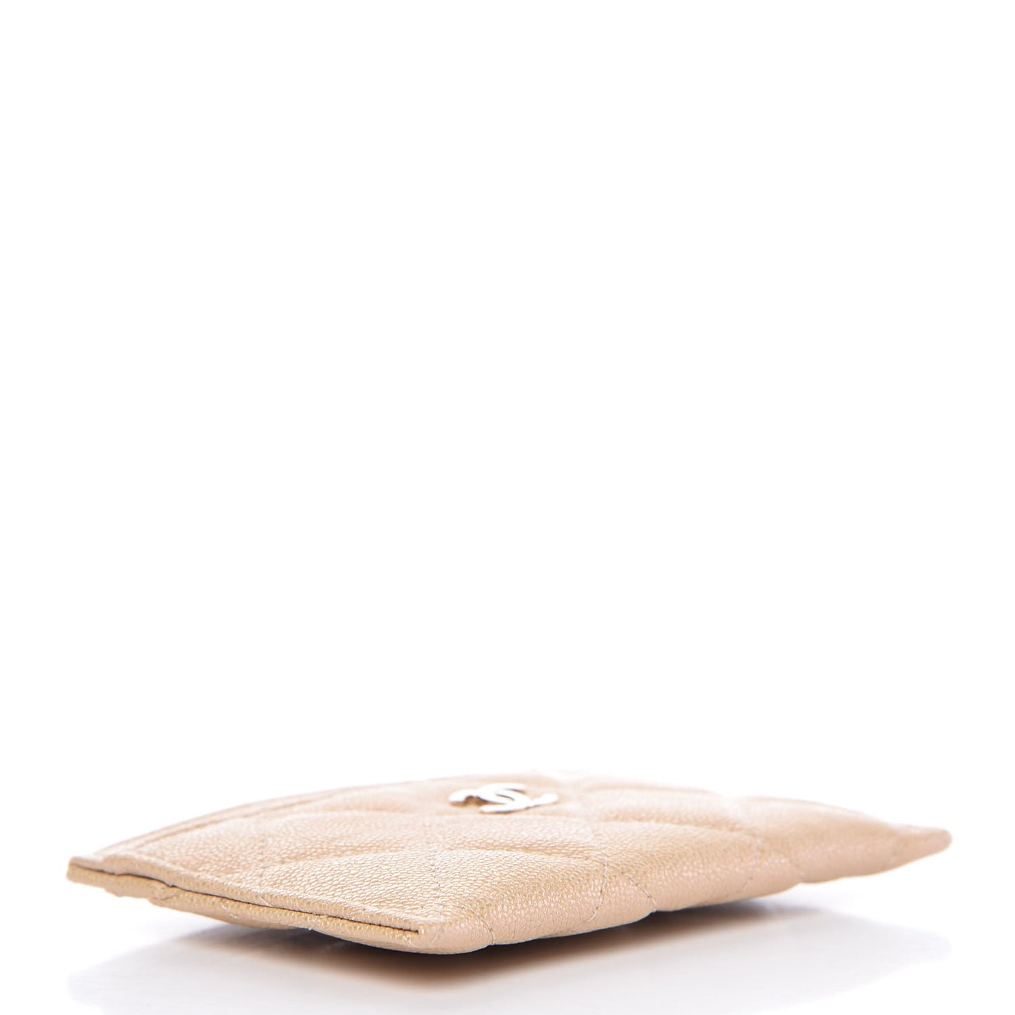 Iridescent Caviar Quilted Card Holder Beige
