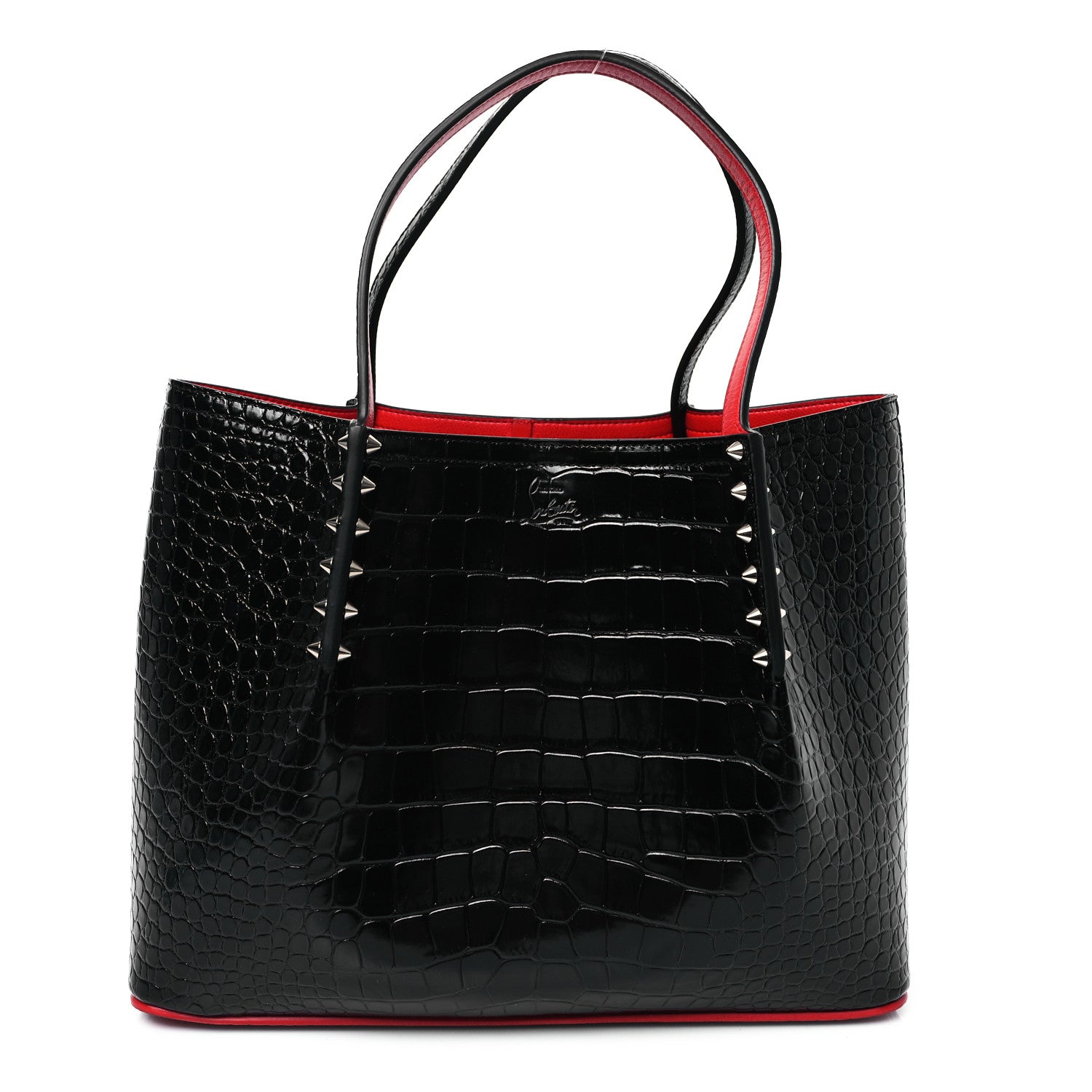 Christian Louboutin Calfskin Crocodile Embossed Spikes Small Cabarock Black 1 of 11