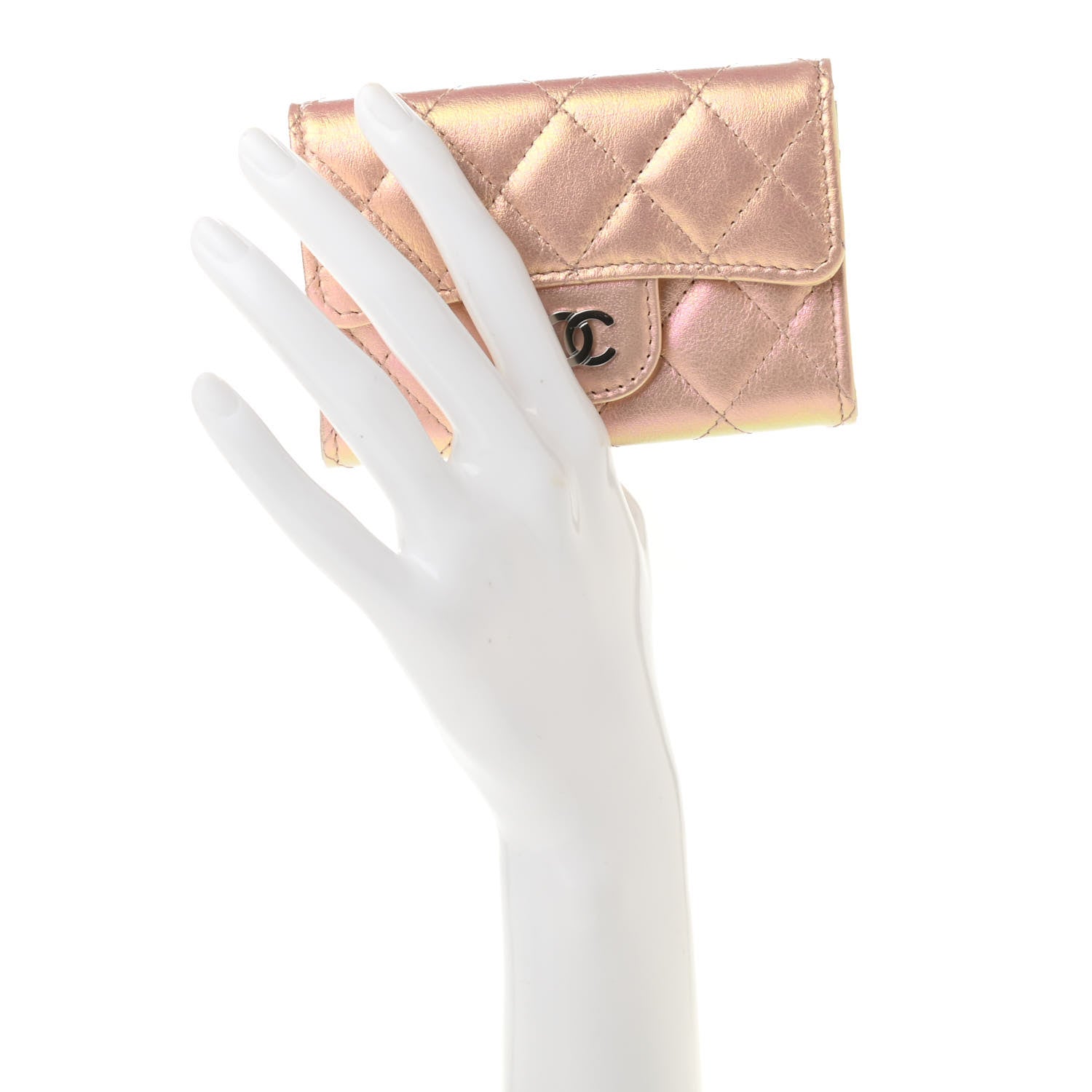 Chanel Iridescent Calfskin Quilted Flap Card Holder Wallet Pink 2 of 8
