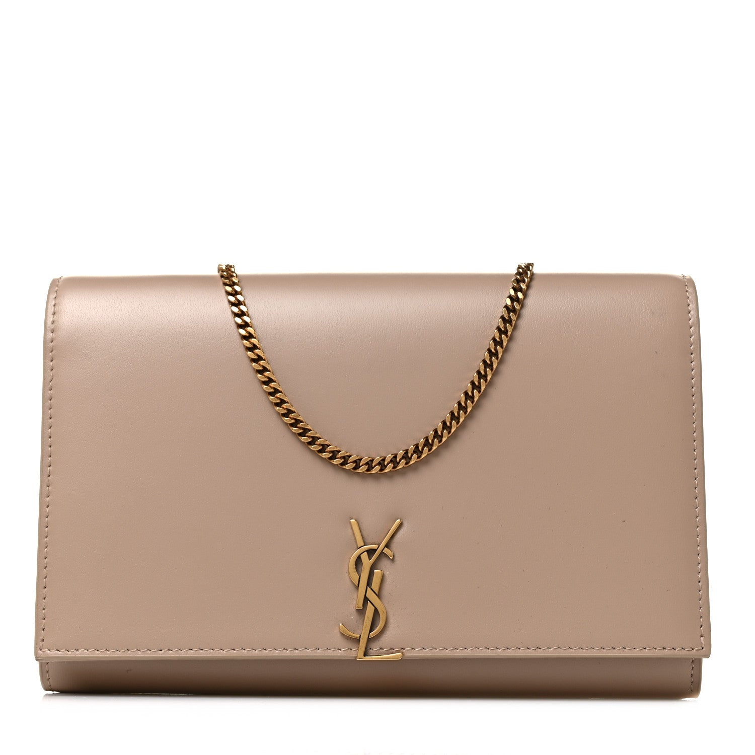 Saint Laurent Glossy Calfskin Monogram Chain Wallet Dark Beige 1 of 8
