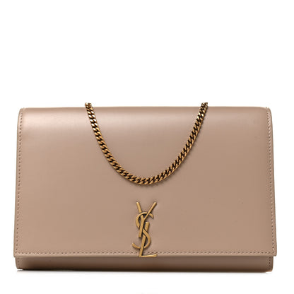 Saint Laurent Glossy Calfskin Monogram Chain Wallet Dark Beige 1 of 8