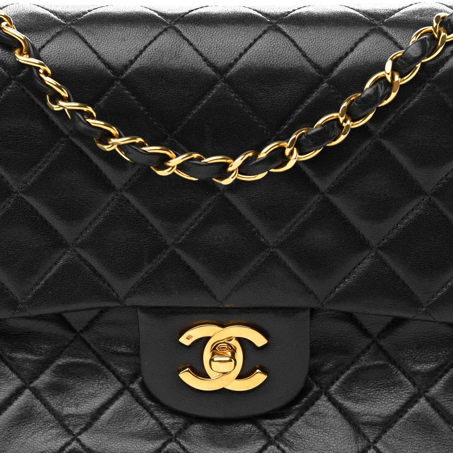 Lambskin Quilted Medium Double Flap Black