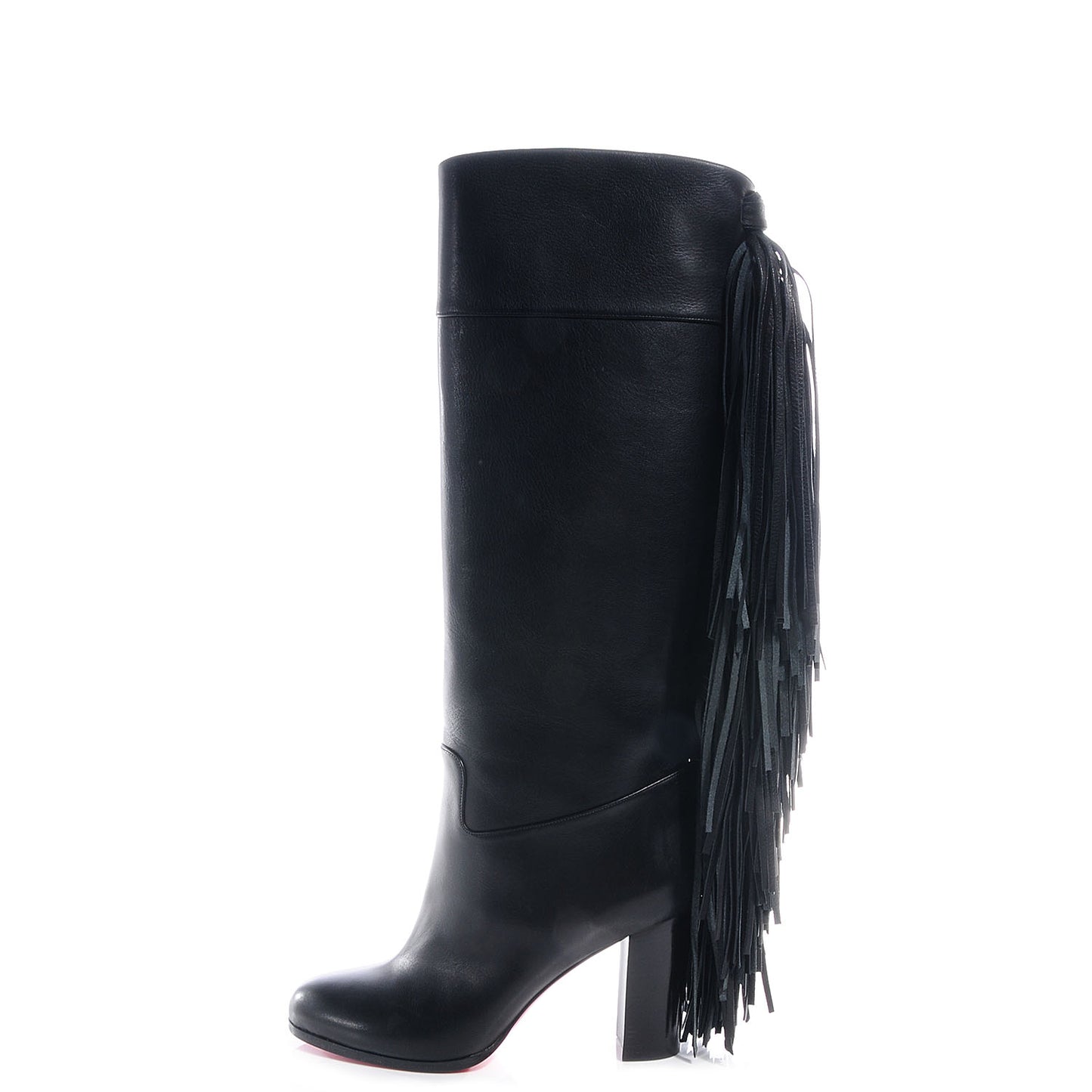 Calfskin Glamafrange Fringe Leather Boots Black 39.5