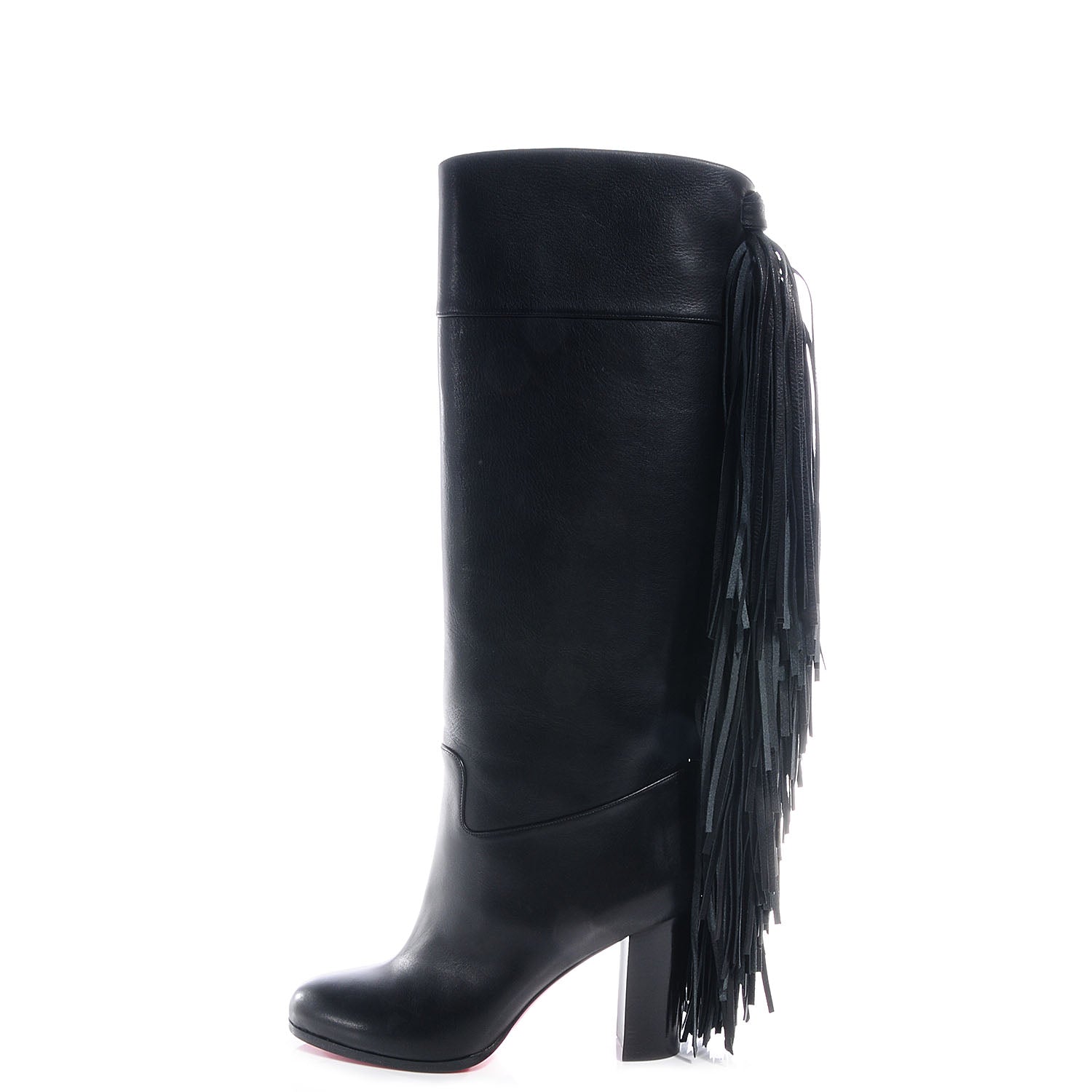 Christian Louboutin Calfskin Glamafrange Fringe Leather Boots Black 39.5 1 of 5