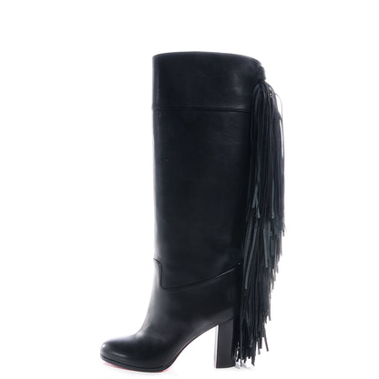 Christian Louboutin Calfskin Glamafrange Fringe Leather Boots Black 39.5 1 of 5