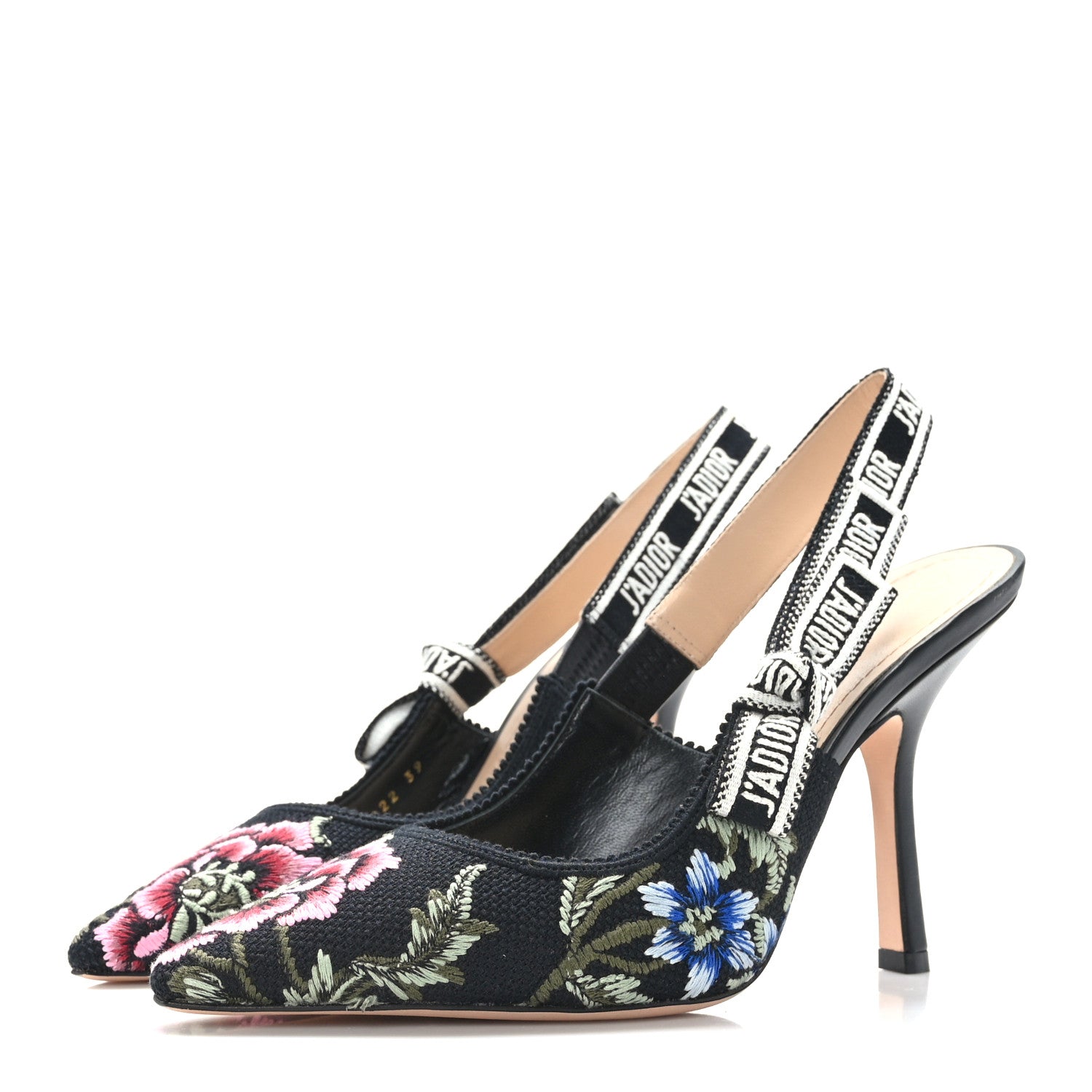 Christian Dior Ribbon Petites Fleurs Embroidered J'Adior Slingback 100mm Pumps 39 Black 3 of 8