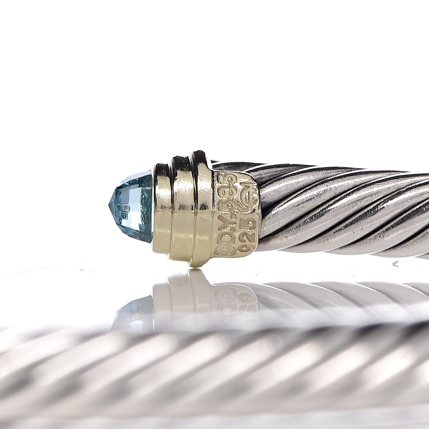 David Yurman Sterling Silver 14K Yellow Gold Blue Topaz 5mm Cable Classics Petite Color Bracelet 4 of 4