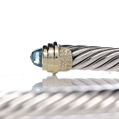 David Yurman Sterling Silver 14K Yellow Gold Blue Topaz 5mm Cable Classics Petite Color Bracelet 4 of 4