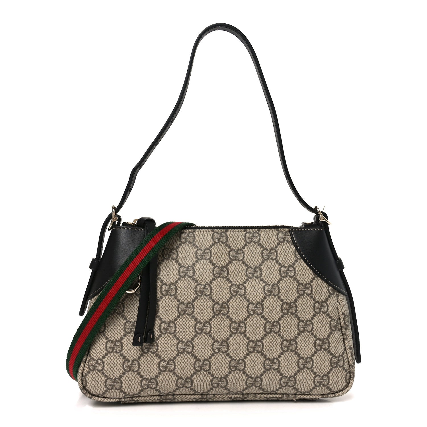 Gucci GG Supreme Monogram Textured Calfskin Small Emblem Shoulder Bag Beige Black 1 of 10