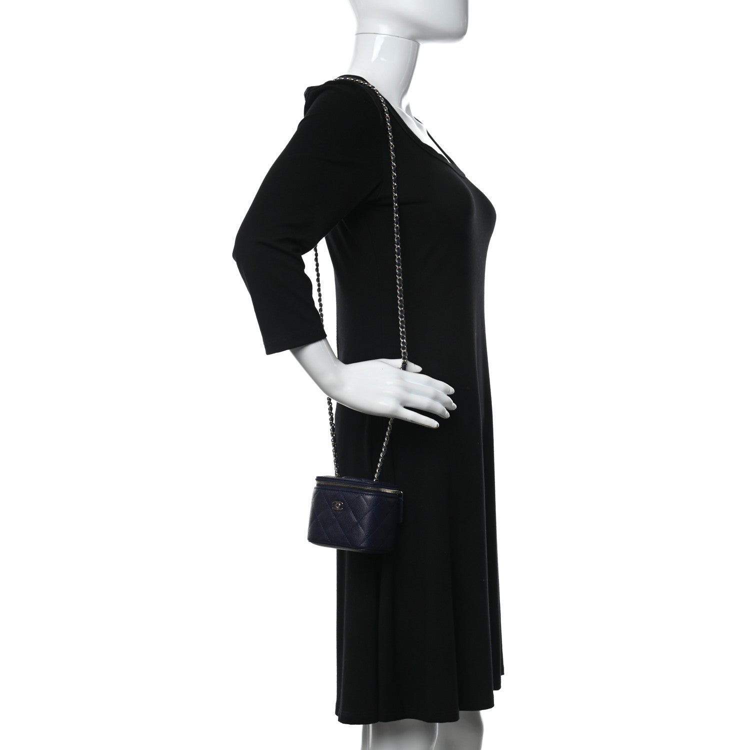 Chanel Caviar Quilted Mini Vanity Case With Chain Navy Blue 2 of 11