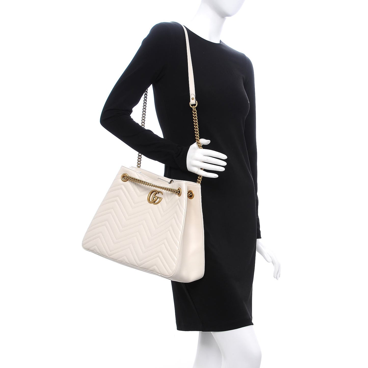 Calfskin Matelasse Medium GG Marmont Shoulder Tote Bag White