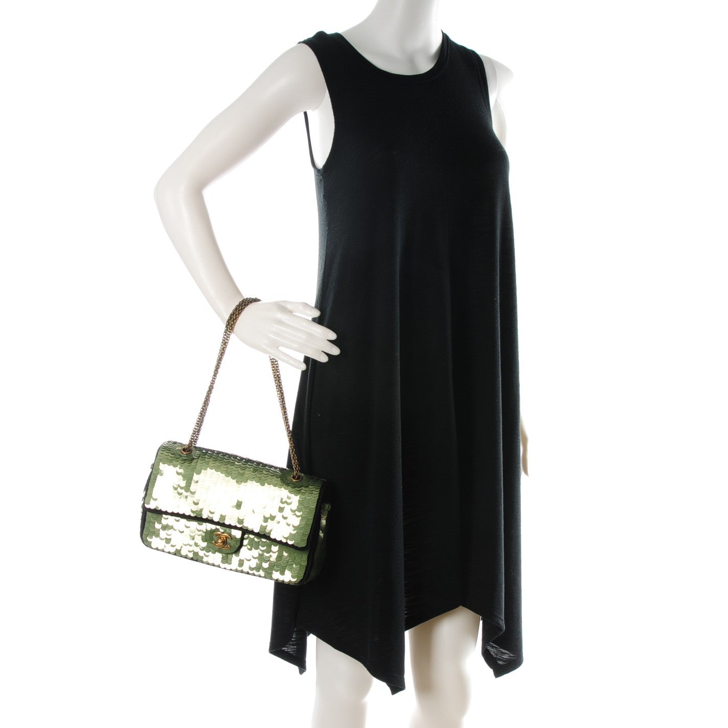 Chanel Satin Sequin Medium Paris Shanghai Double Flap Green 2 of 8