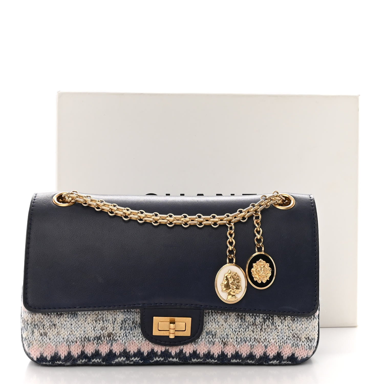 Chanel Smooth Calfskin Knit Nude 2.55 Reissue 225 Flap Navy 11 of 11