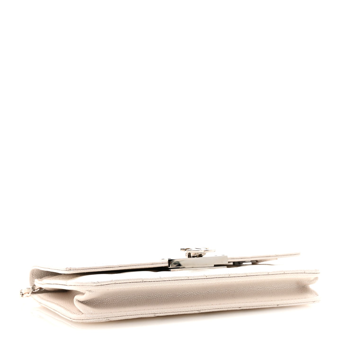 Iridescent Caviar Quilted Golden Class Wallet On Chain WOC White