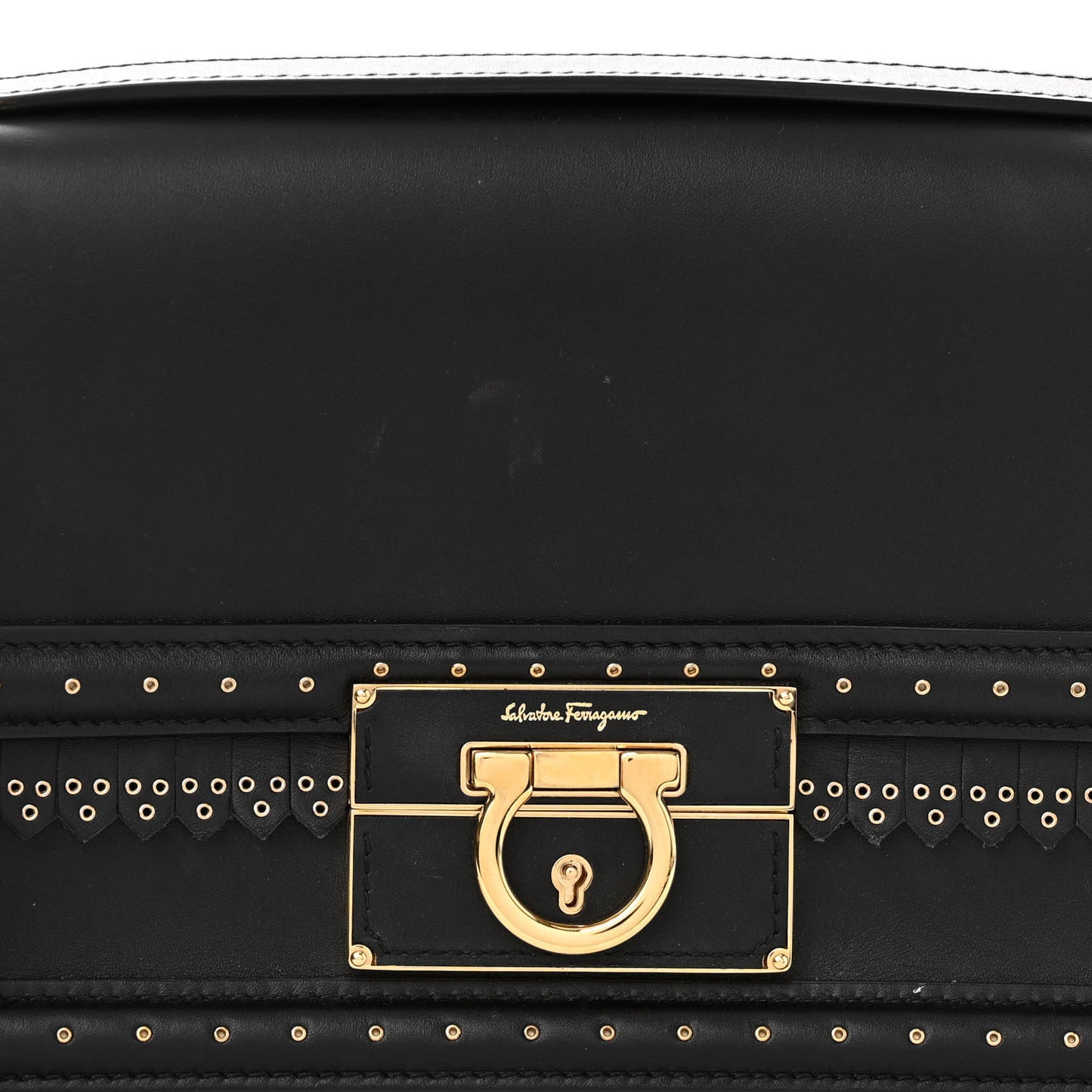 Smooth Calfskin Studded Aileen Gancio Lock Shoulder Bag Black