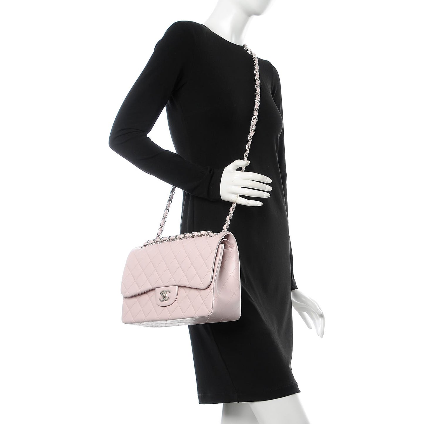 Lambskin Quilted Jumbo Double Flap Light Pink