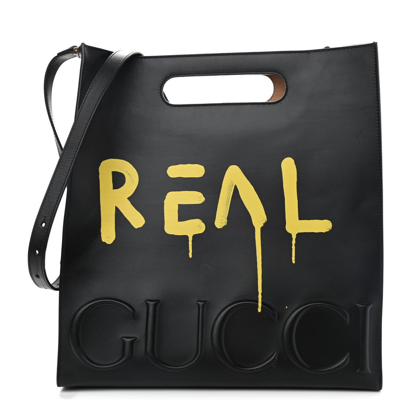 Calfskin GucciGhost Real Medium XL Tote Black Yellow