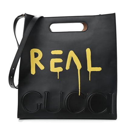 Gucci Calfskin GucciGhost Real Medium XL Tote Black Yellow 1 of 12