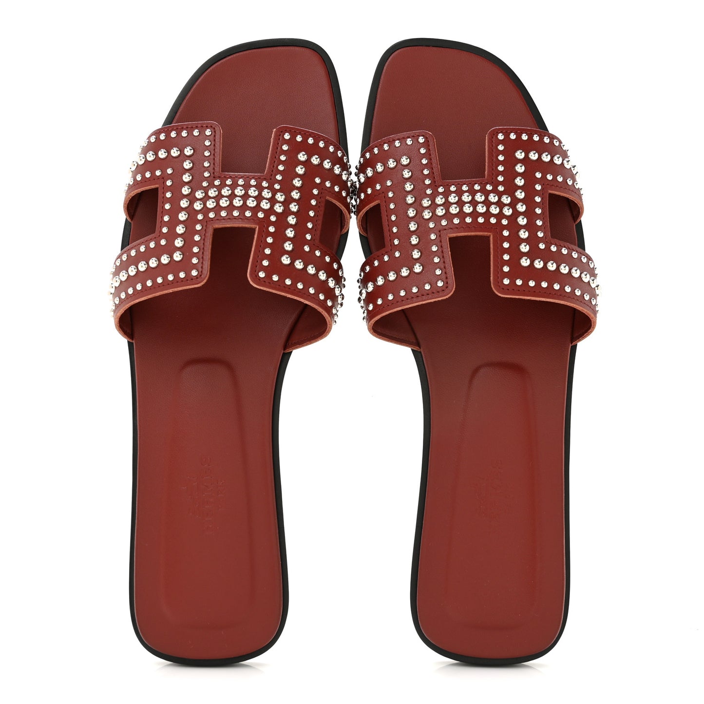 Calfskin Studded Oran Sandals 36.5 Rouge Tomette
