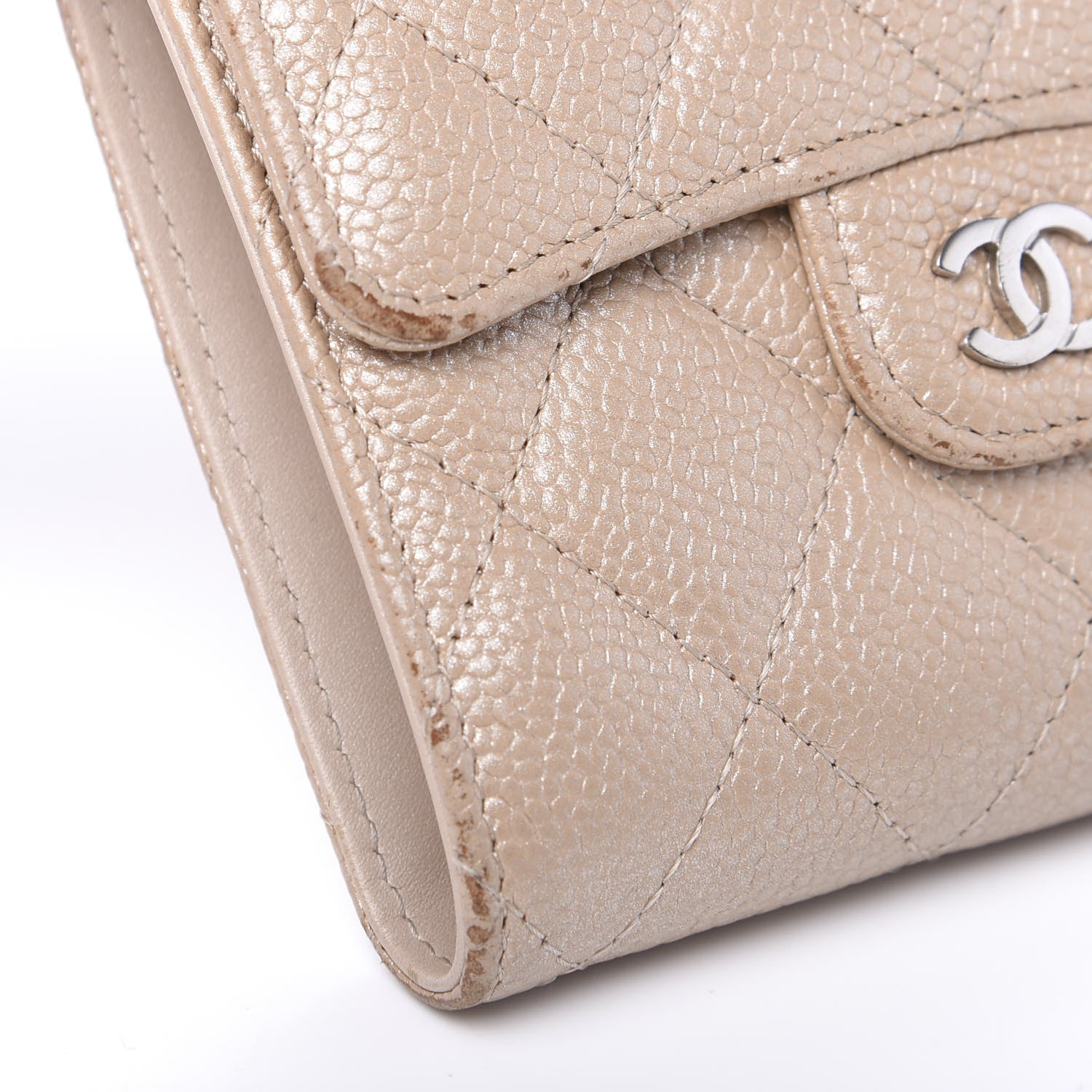 Chanel Iridescent Caviar Quilted Flap Card Holder Wallet Beige 10 of 13