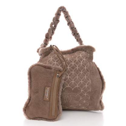 Chanel Shearling Suede Stiched CC Tote Dark Brown 3 of 13