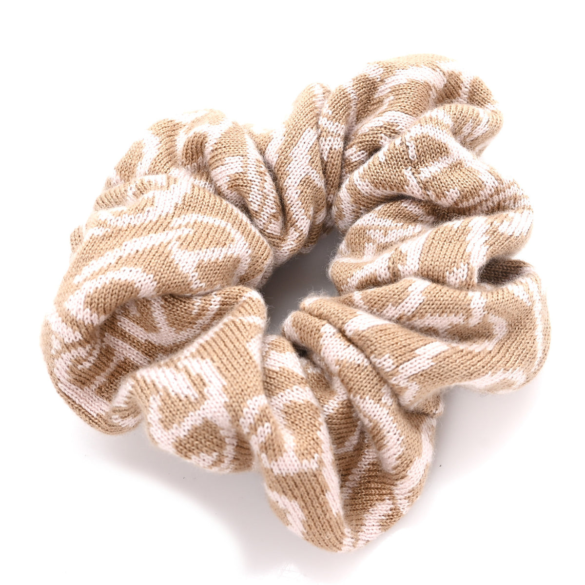 Hermes Jacquard Cashmere Knit Silk Claudia Scrunchie Beige Rose 1 of 4