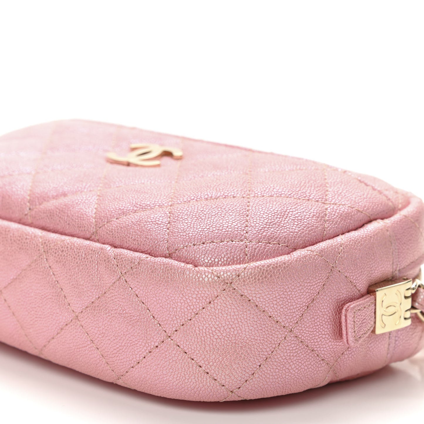 Iridescent Caviar Quilted Small Timeless Camera Case Pink