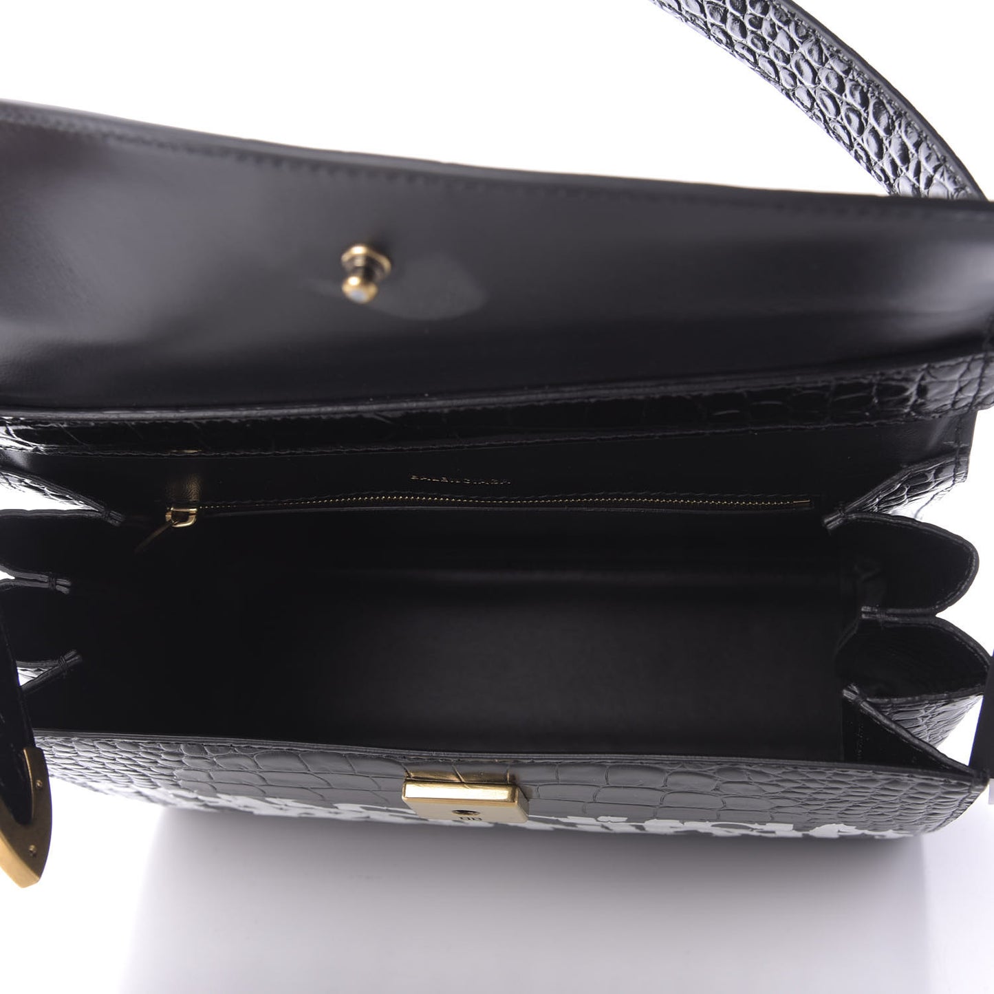 Shiny Calfskin Graffiti Logo Crocodile Embossed Medium Ghost Shoulder Bag Black White
