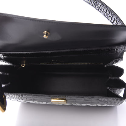 Balenciaga Shiny Calfskin Graffiti Logo Crocodile Embossed Medium Ghost Shoulder Bag Black White 5 of 8