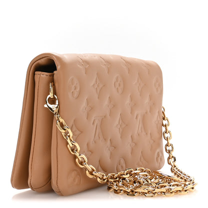 Louis Vuitton Lambskin Embossed Monogram Pochette Coussin Camel 3 of 9