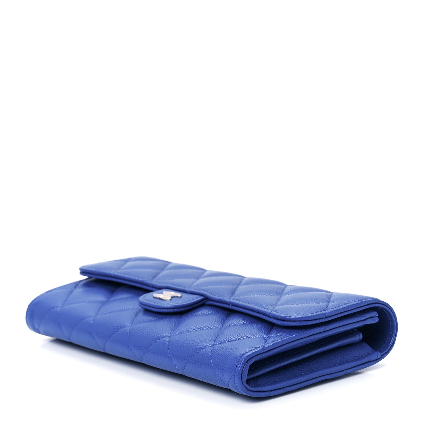 Caviar Quilted Large Gusset Flap Wallet Blue
