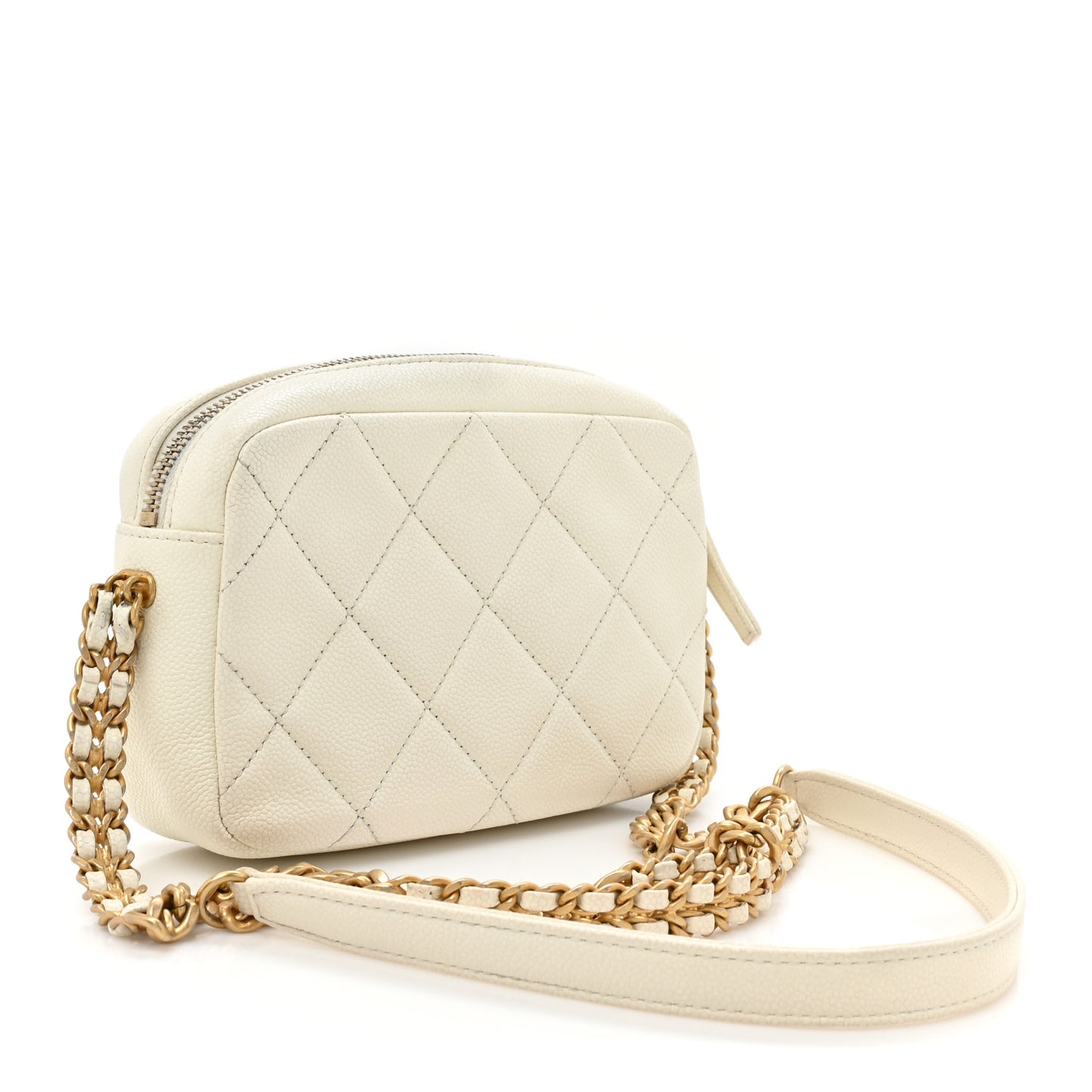 Shiny Caviar Quilted Chain Melody Camera Bag White