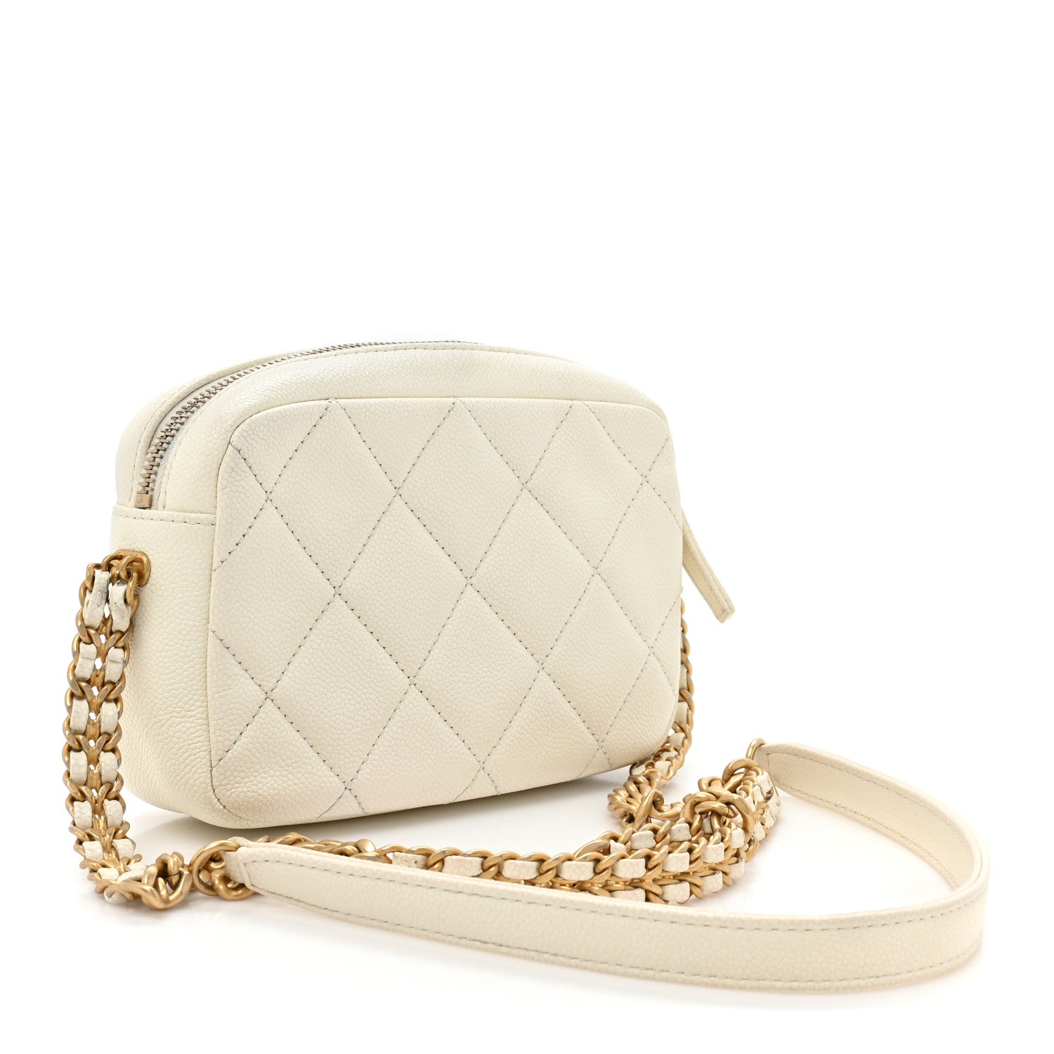 Chanel Shiny Caviar Quilted Chain Melody Camera Bag White 3 of 14