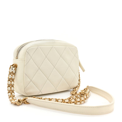 Chanel Shiny Caviar Quilted Chain Melody Camera Bag White 3 of 14