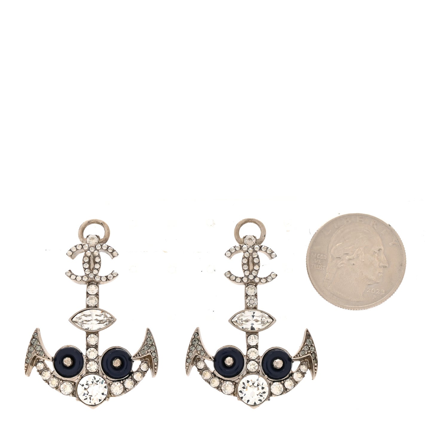 Crystal CC Anchor Earrings Silver Blue
