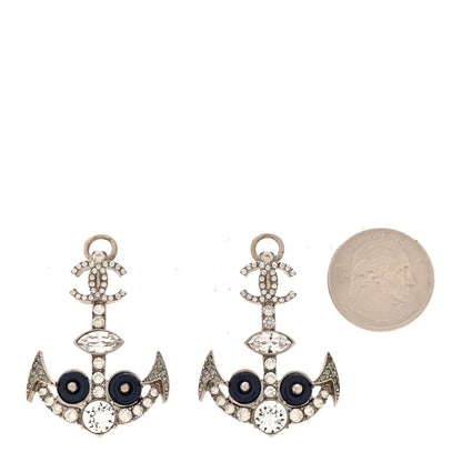 Chanel Crystal CC Anchor Earrings Silver Blue 2 of 4
