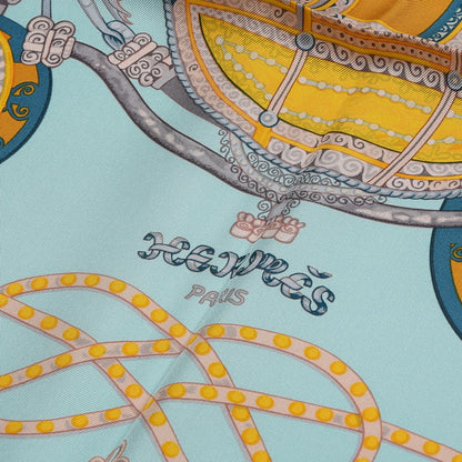 Hermes Silk Paperoles Scarf 90 Aqua Blanc Vieil Or 3 of 6