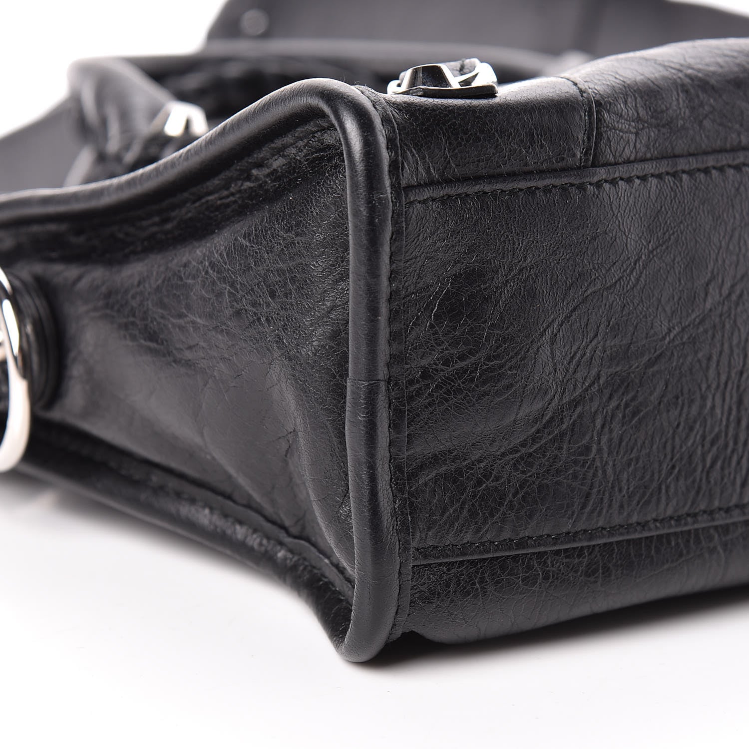 Balenciaga Agneau Classic Silver Hardware Mini City Logo Strap Black White 9 of 11