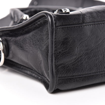 Balenciaga Agneau Classic Silver Hardware Mini City Logo Strap Black White 9 of 11
