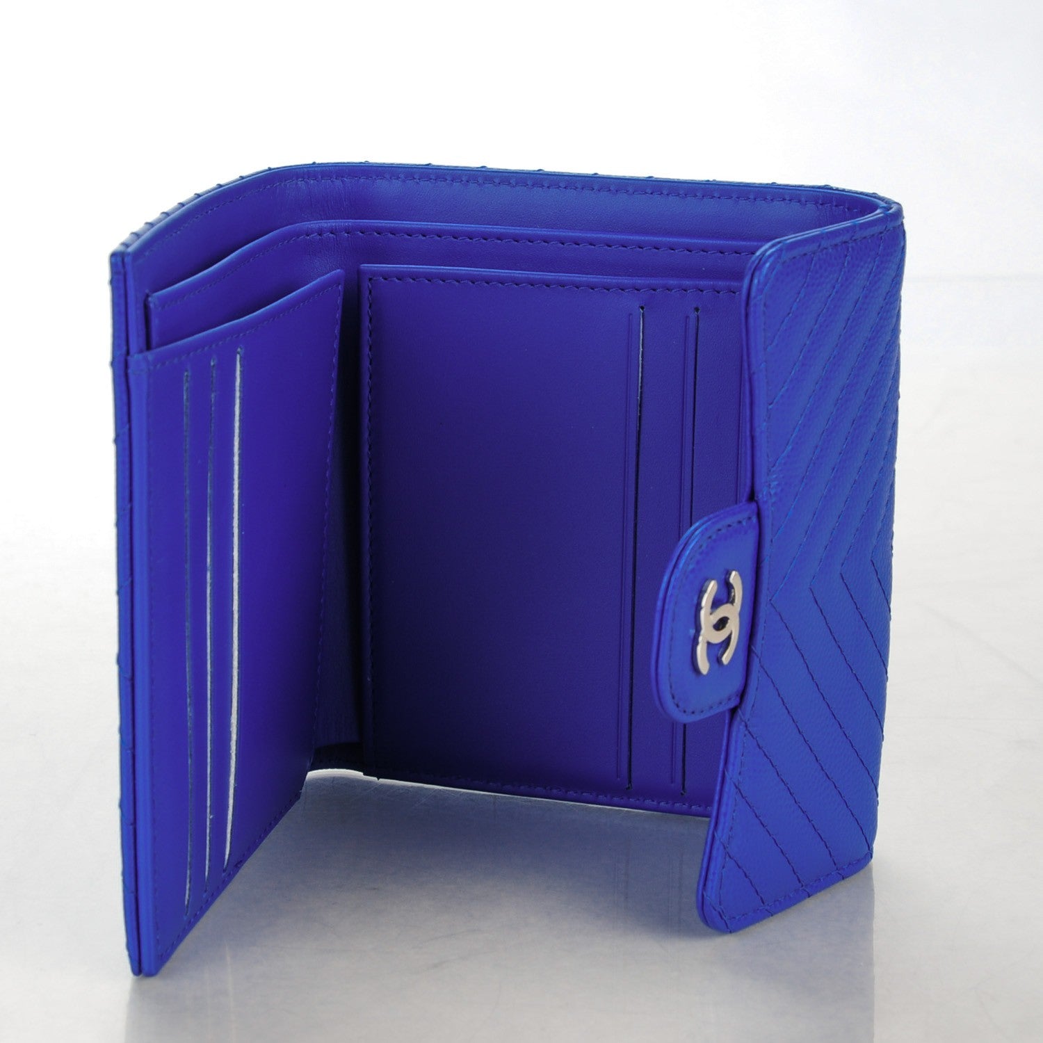 Chanel Caviar Chevron Quilted Compact Flap Wallet Bright Blue 6 of 8
