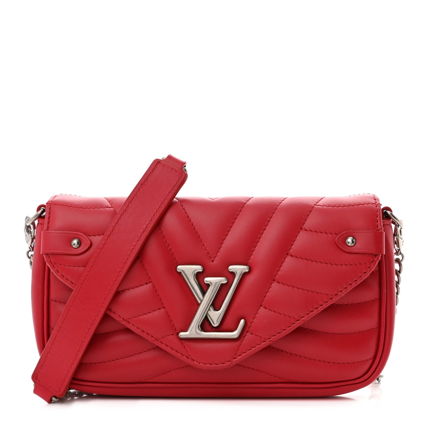 Calfskin New Wave Chain Pochette Scarlet